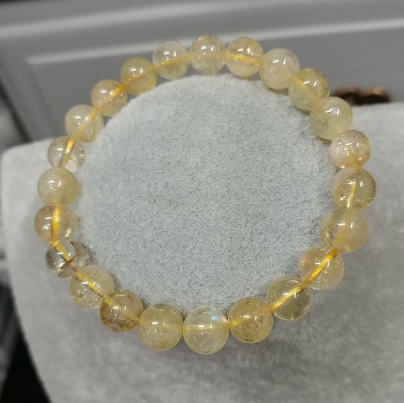 Citrine Beaded Stretch Bracelet Natural Gemstone 9mm Bead Yellow Citrine Crystal - Picture 6 of 13